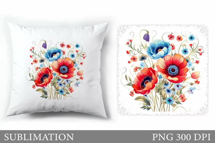 Flowers Sublimation. Wildflowers Pillow Sublimation