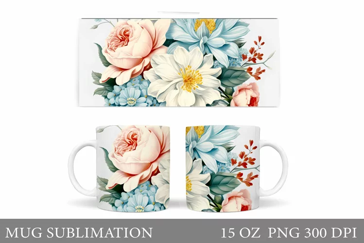 Flowers Mug Wrap Sublimation. Flowers Mug Wrap Design