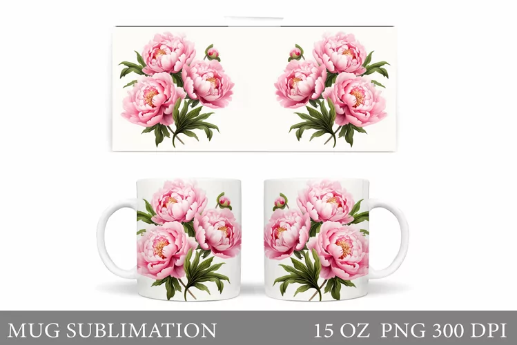 Peony Mug Design. Flowers Mug Sublimation