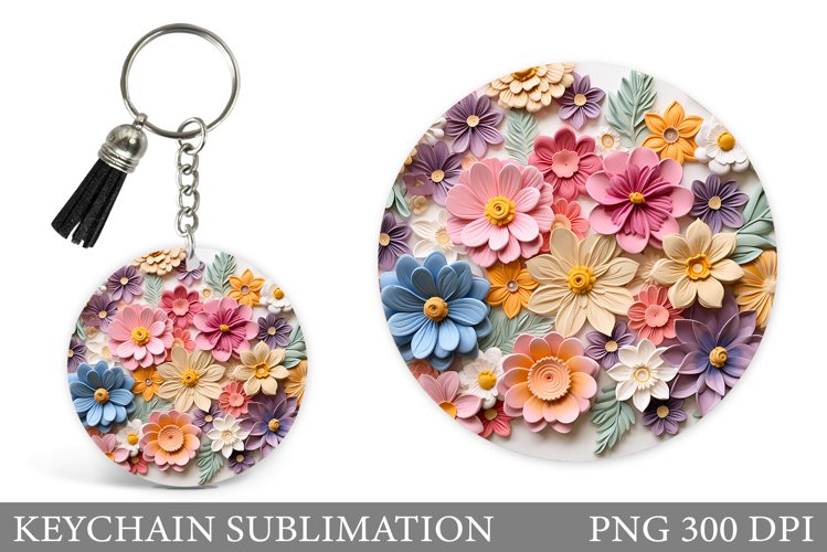 Flowers Keychain Sublimation. 3D Flowers Keychain Design
