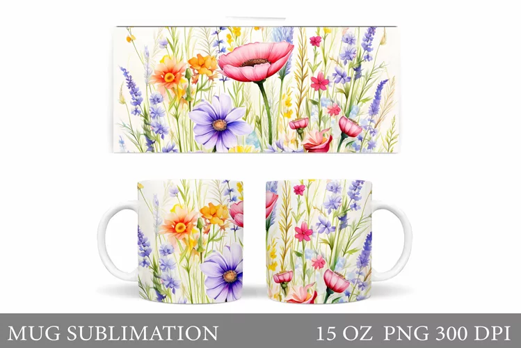 Wildflowers Mug Design. Floral Mug Sublimation