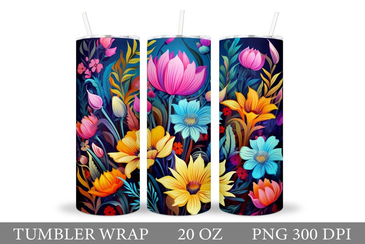 Flowers Tumbler Wrap Design. Sublimation Tumbler Flowers