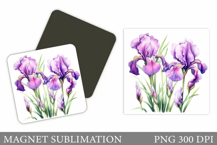 Flowers Square Magnet. Irises Magnet Sublimation
