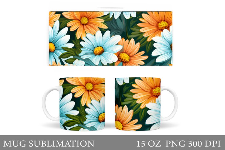 Daisy Flowers Mug Sublimation. Flowers Mug Wrap Design example image 1