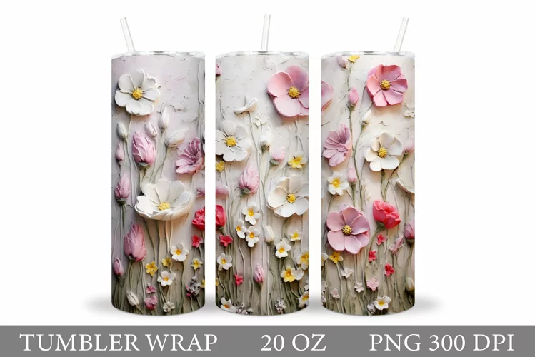 3D Flowers Tumbler Design. Wildflowers Tumbler Sublimation