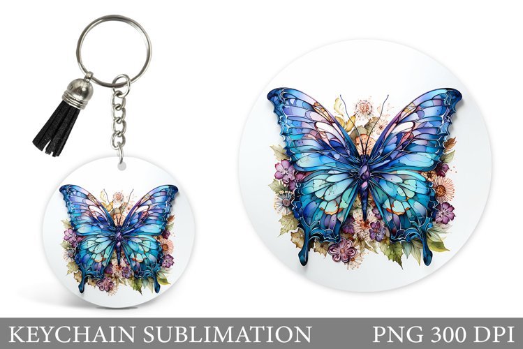 Butterfly Keychain Design. Round Keychain Butterfly example image 1