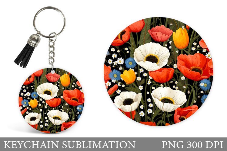 Flowers Keychain Sublimation. Floral Keychain Design example image 1
