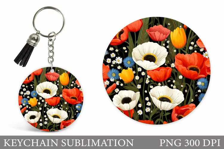 Flowers Keychain Sublimation. Floral Keychain Design