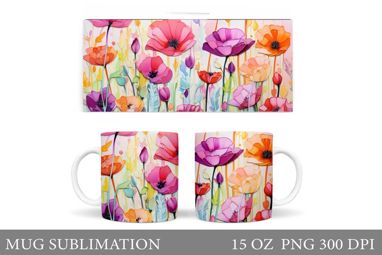 Wildflowers Mug Sublimation. Flowers Mug Wrap Template example image 1