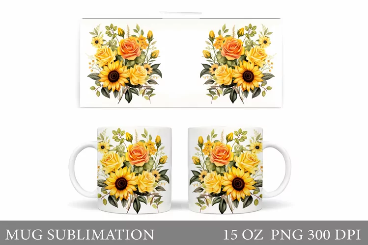 Flowers Mug Sublimation. 3D Flowers Mug Wrap Design