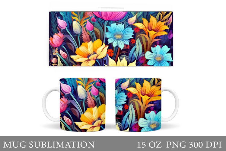 Flowers Mug Sublimation. Flowers Mug Wrap Design example image 1