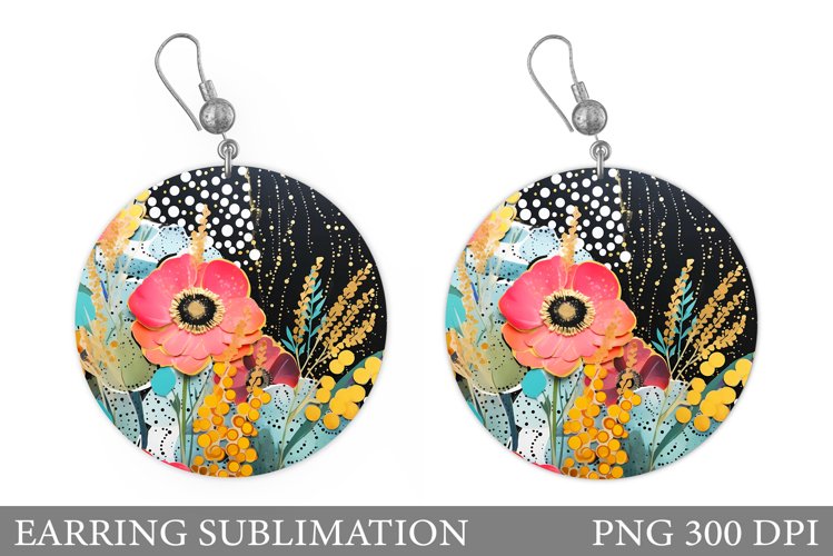 Flowers Earring Sublimation. Flowers Round Earring example image 1