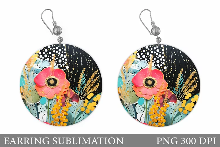 Flowers Earring Sublimation. Flowers Round Earring