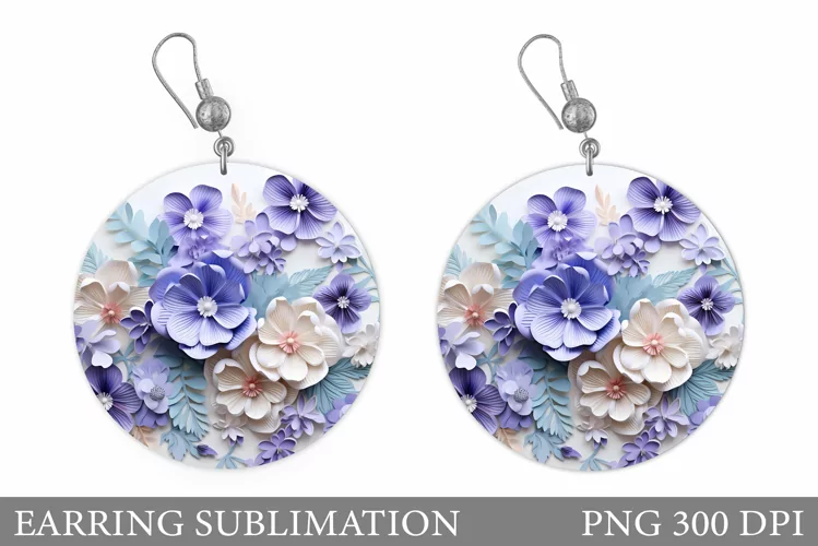 Flowers Earring Sublimation. Flowers Round Earring