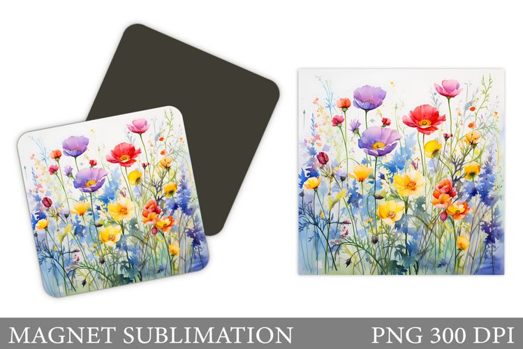 Flowers Square Magnet Design. Wildflowers Magnet Sublimation