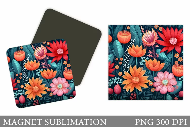 Flowers Magnet Sublimation. Flowers Square Magnet Design