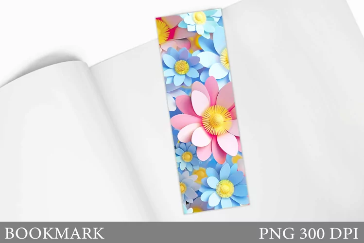 3D Floral Bookmark Design. Flowers Bookmark Sublimation