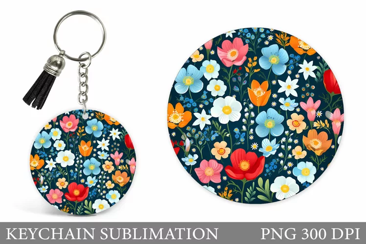 Flowers Keychain Sublimation. Wildflowers Keychain Design