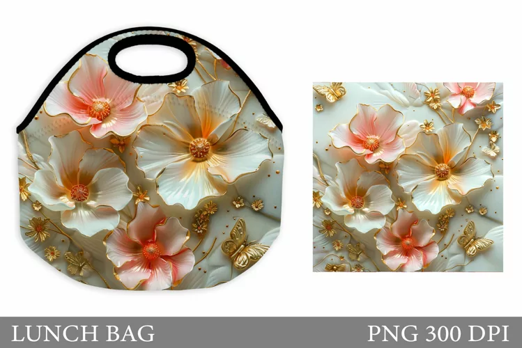 Flowers Leather Lunch Bag. 3D Flowers Lunch Bag Sublimation