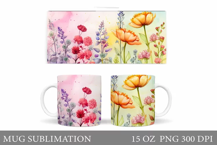 Wildflowers Mug Design. Flowers Mug Sublimation