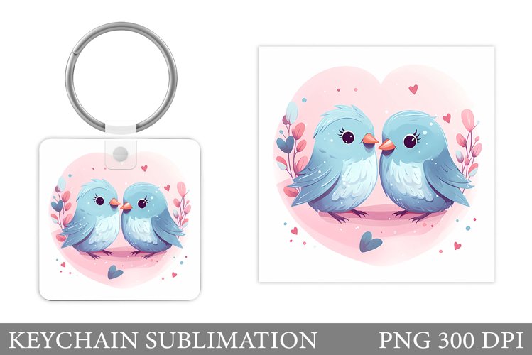 Cute Birds Keychain Sublimation. Valentines Keychain Design example image 1