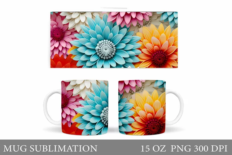 Flowers Mug Wrap Sublimation. Flowers Mug Wrap Design