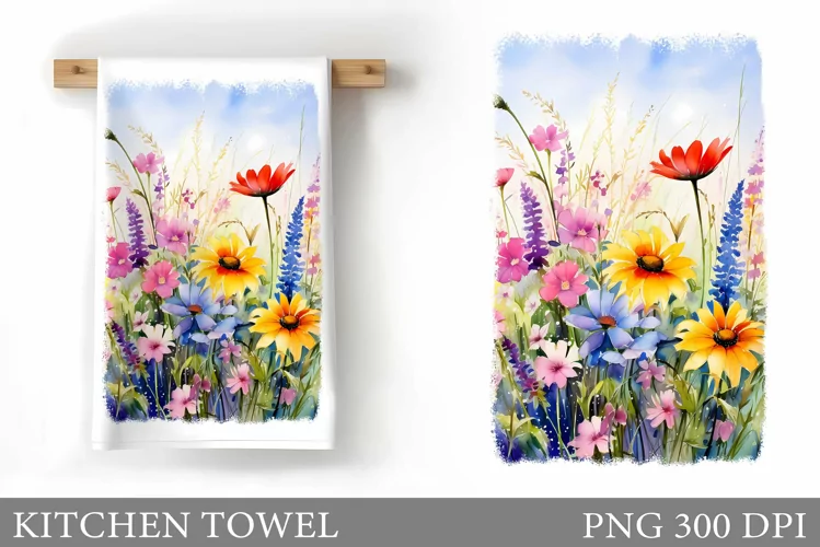 Wildflowers Kitchen Towel. Summer Flowers Kitchen Towel