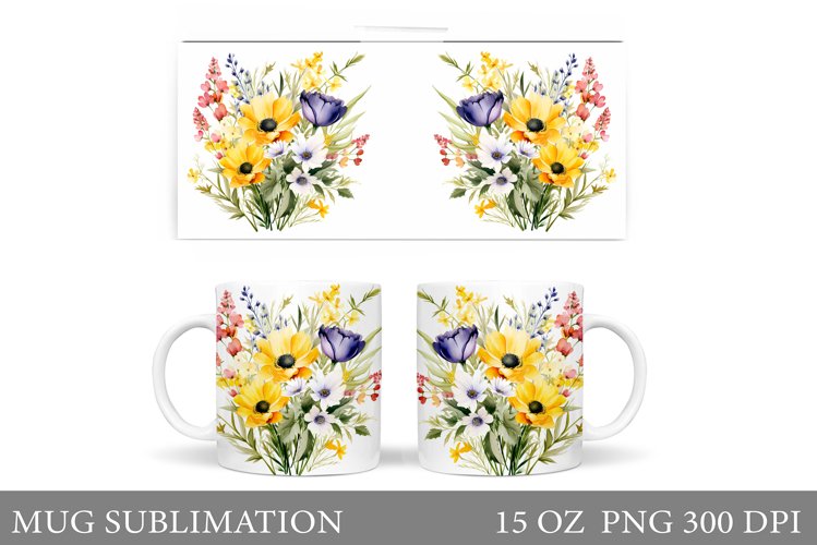 Flowers Mug Wrap Design. Wildflowers Mug Sublimation example image 1