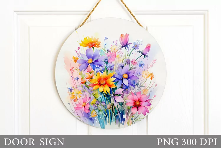 Wildflowers Door Sign Sublimation. Flowers Door Sign Design