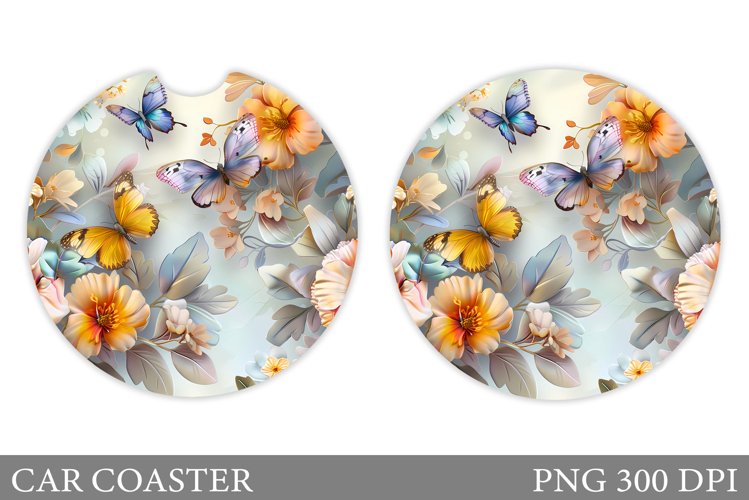Flowers Car Coaster Sublimation. Butterflies Car Coaster