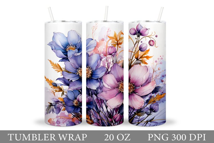 Flowers Tumbler Wrap Design. Sublimation Tumbler Flowers