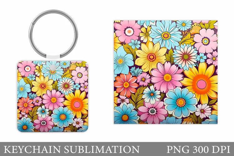 Flowers Keychain Design. Keychain Flowers Sublimation