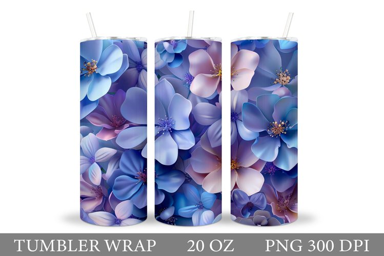 3D Flowers Tumbler Wrap Design. Floral Tumbler Sublimation