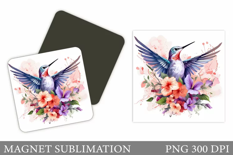 Hummingbird Magnet Sublimation. Flowers Magnet Design