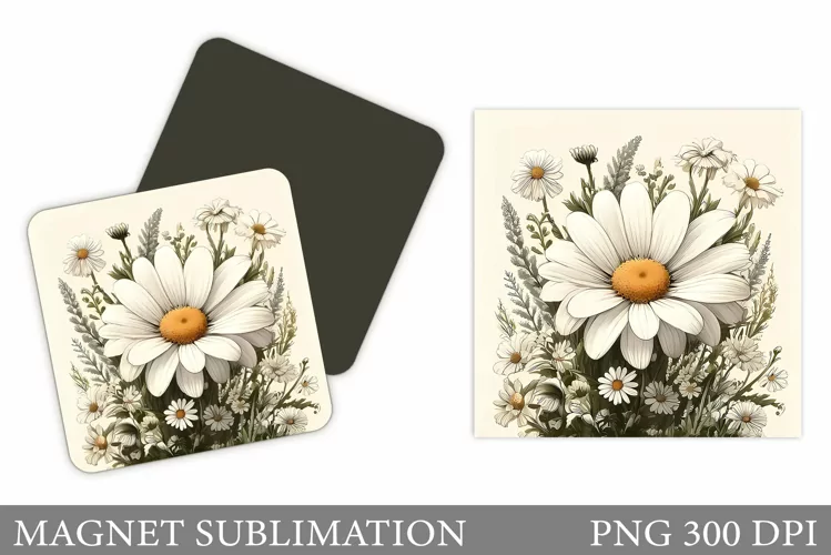 Daisy Flowers Magnet. Flowers Square Magnet Design