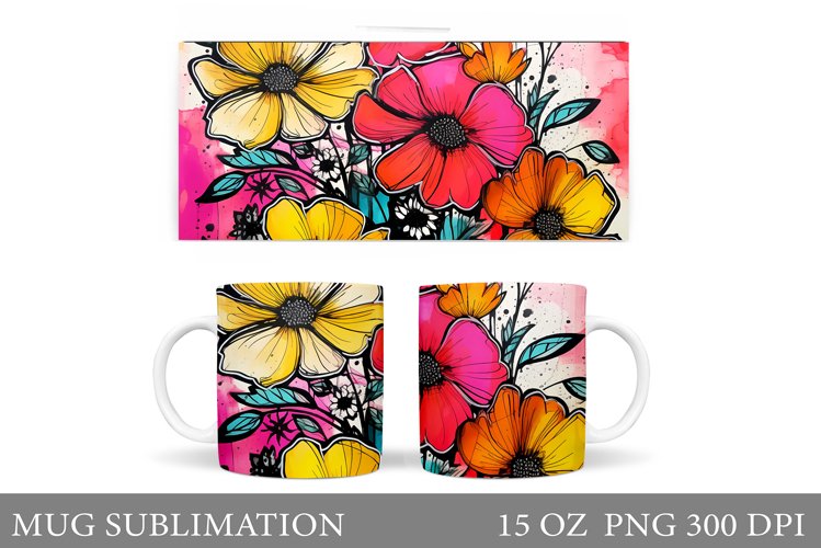 Flowers Mug Wrap Sublimation. Flowers Mug Wrap Design