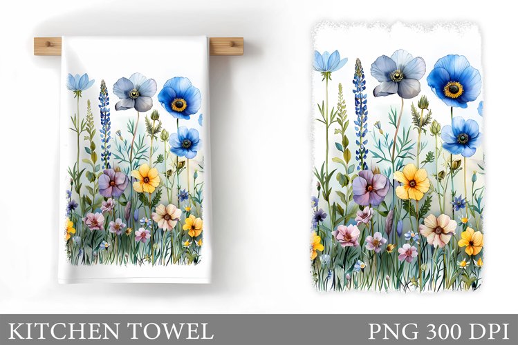 Wildflowers Kitchen Towel. Flowers Kitchen Towel Sublimation
