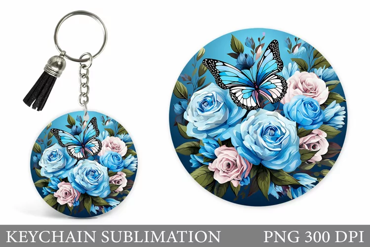 Butterfly Keychain Design. Flowers Keychain Sublimation
