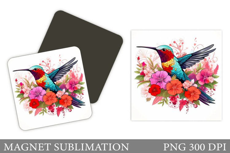 Hummingbird Magnet Sublimation. Bird Flowers Magnet Design example image 1