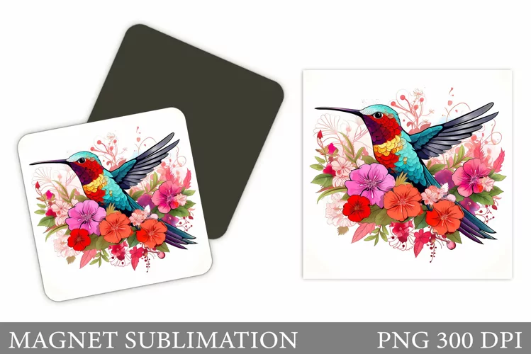 Hummingbird Magnet Sublimation. Bird Flowers Magnet Design