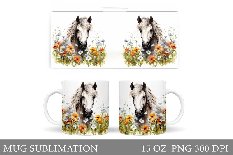 Horse Mug Wrap Sublimation. Horse Flowers Mug Wrap Design