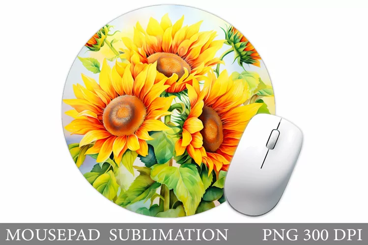 Sunflowers Mouse Pad Design. Flowers Round Mouse Pad