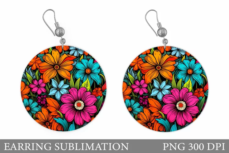 Flowers Earring Sublimation. Flowers Round Earring