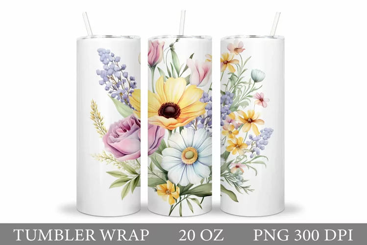 Floral Tumbler Wrap. Flowers Tumbler Sublimation