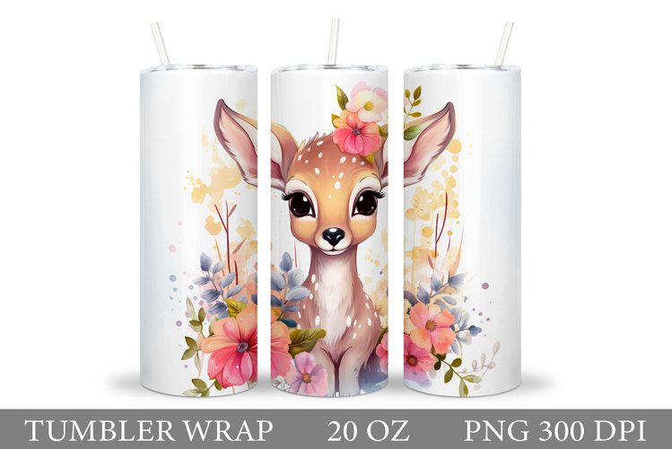 Cute Deer Tumbler Design. Flowers Tumbler Sublimation