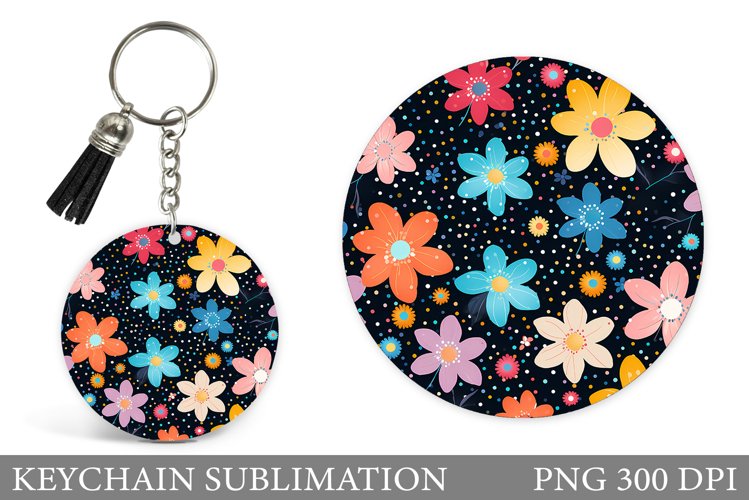 Flowers Round Keychain. Daisy Flowers Keychain Sublimation example image 1