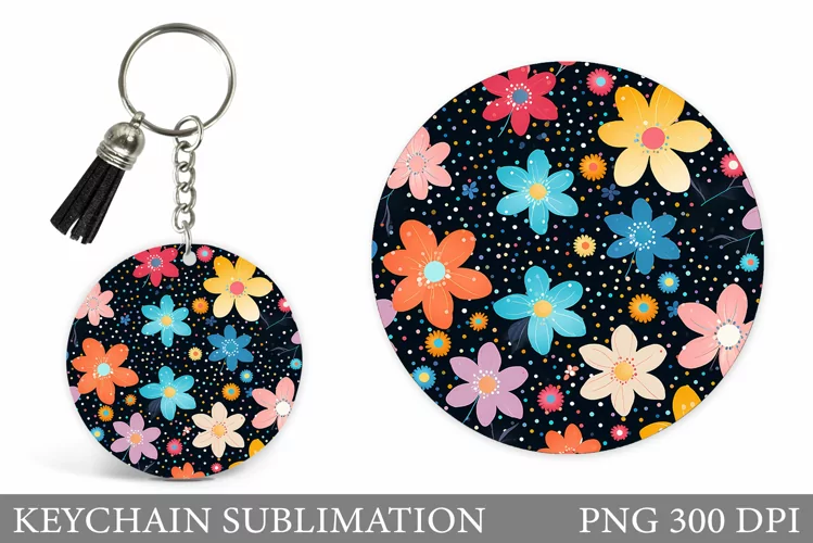 Flowers Round Keychain. Daisy Flowers Keychain Sublimation