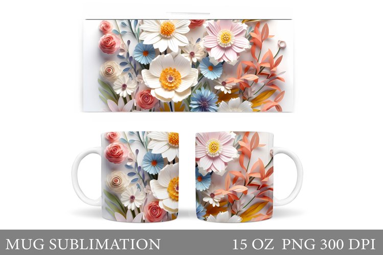 3D Flowers Mug Sublimation. Flowers Mug Wrap Design example image 1