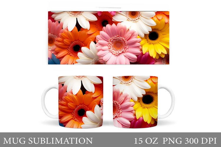 Gerbera Mug Sublimation. Flowers Mug Wrap Design example image 1