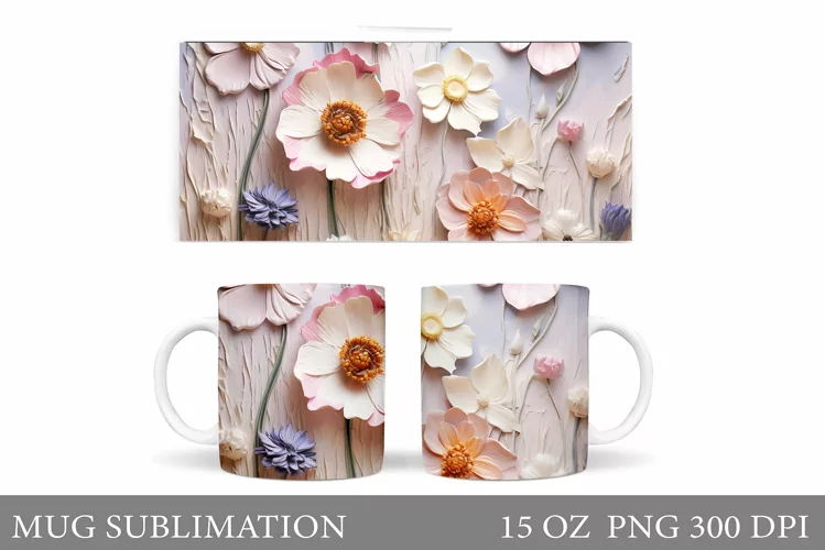 Flowers Mug Wrap Sublimation. Wildflowers Mug Wrap Design